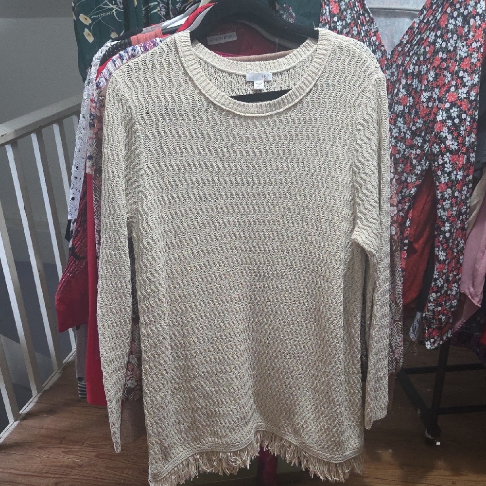 J Jill Beige Women's Fringe Sweater Size Large